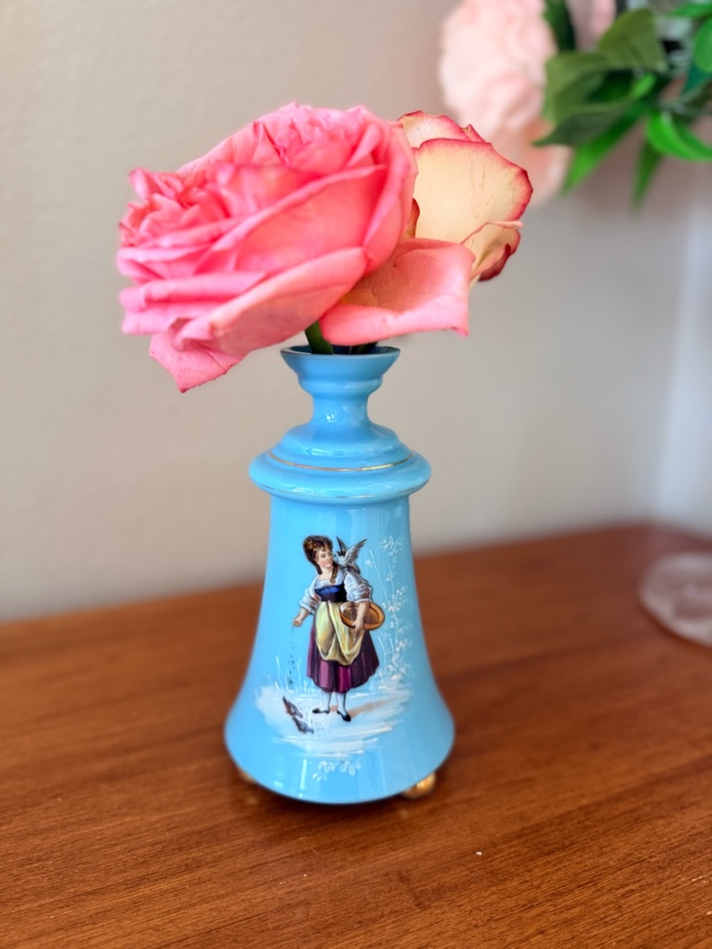 Blue Hand-Painted Porcelain Decorative Vase with Figurine Motif